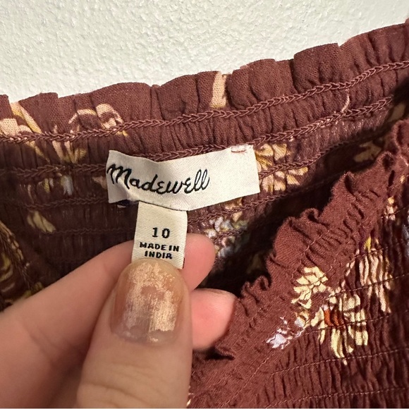 Madewell Lucie Smocked Square Neck Cotton Peplum Blouse Brown Floral 10 - Picture 5 of 8
